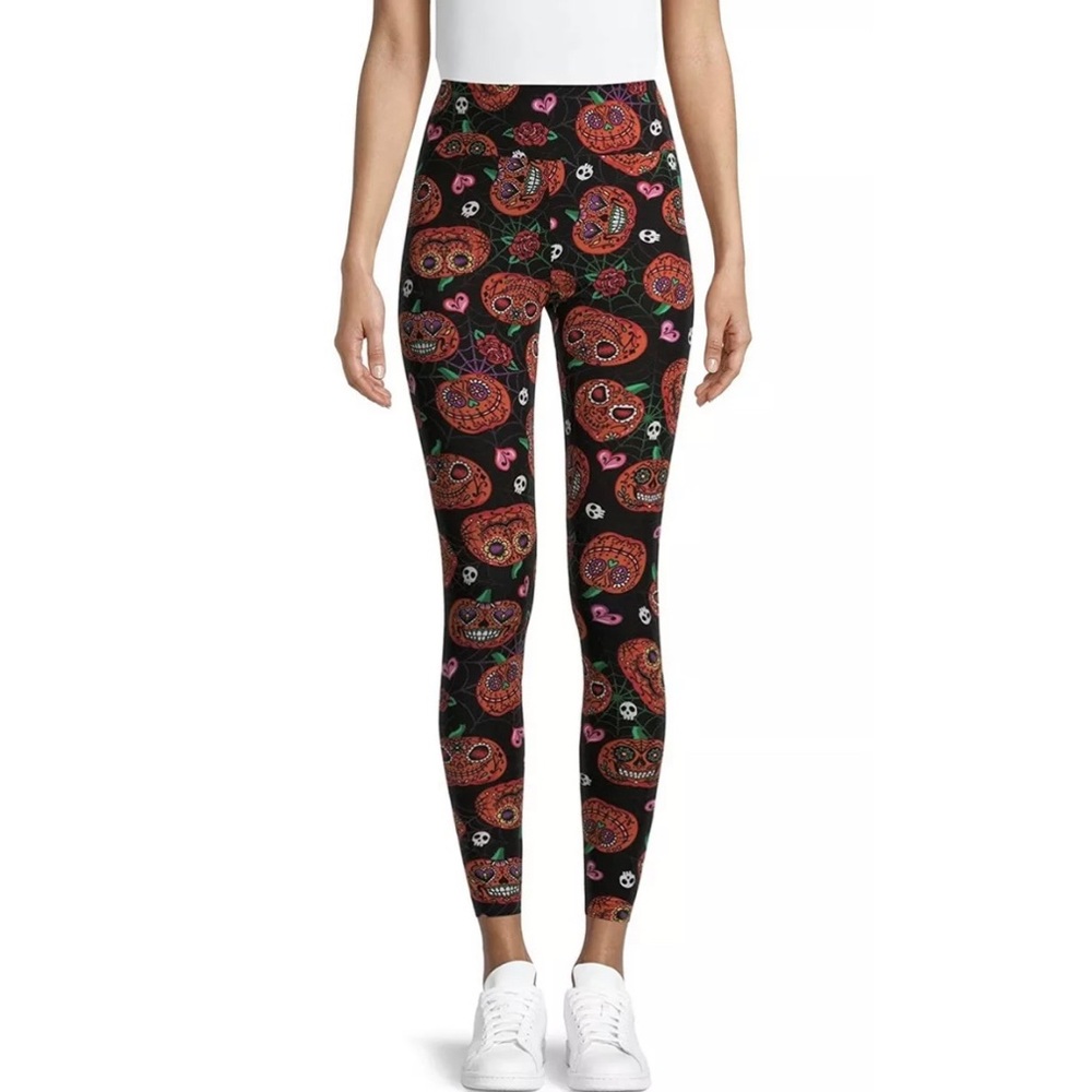 High Rise Halloween Pumpkin Leggings Day of The Dead Sugar Skull 3X Buttery Soft